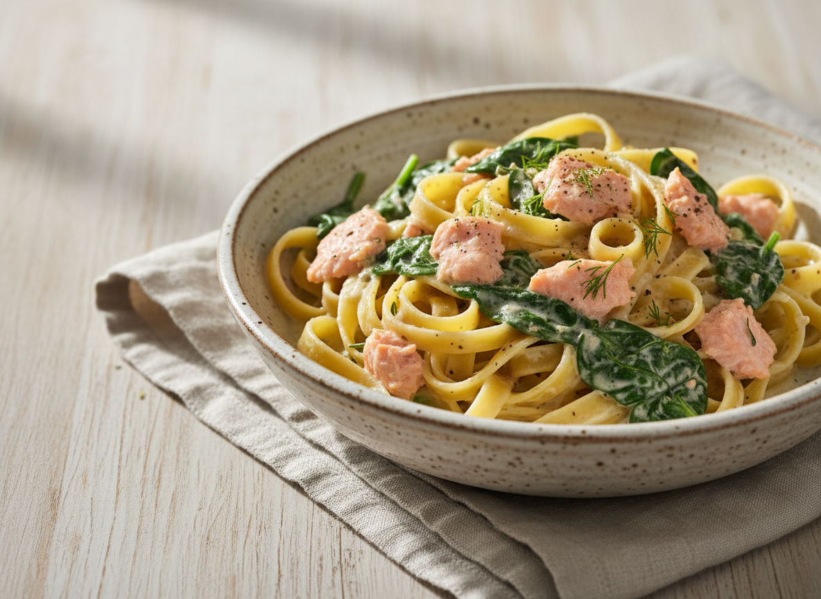 Tagliatelle with Salmon and Spinach