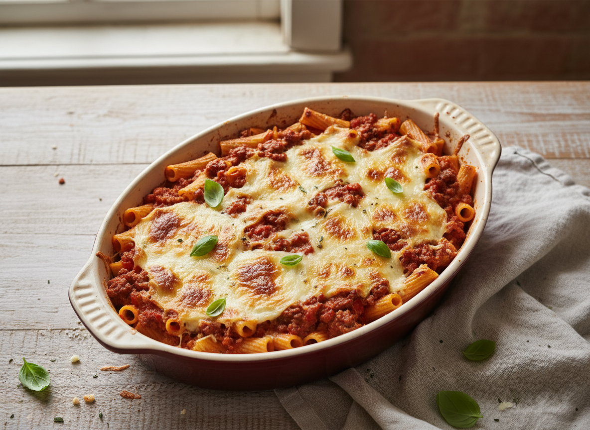 Baked Pasta with Ground Meat and Mozzarella