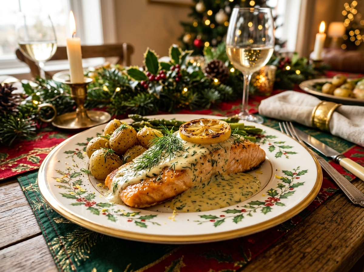 Zalm uit de oven met dille-mosterdsaus