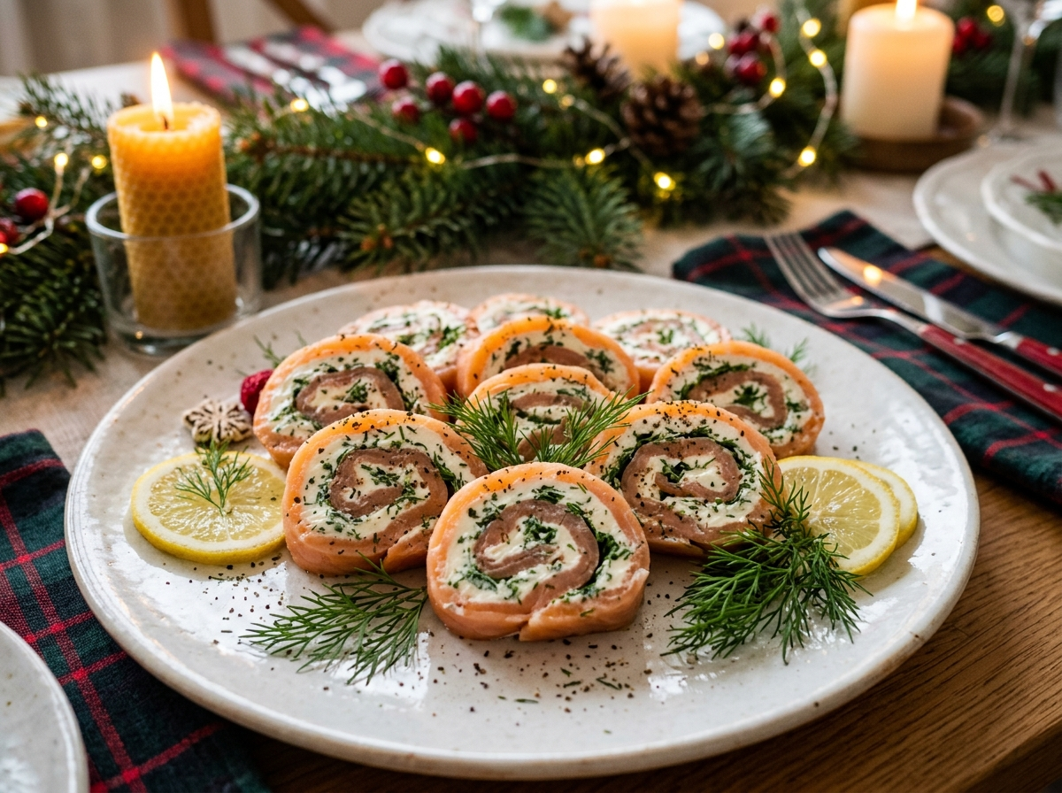 Gerookte zalmroulade met roomkaas en dille